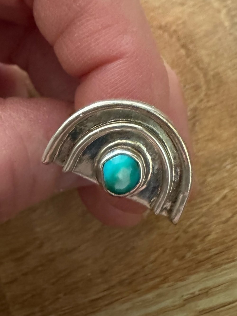Sterling Silver Turquoise Dome Ring - Teal Blue Accent